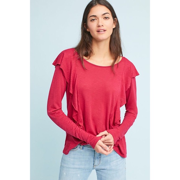 NWT Anthropologie Ruffled Long-Sleeve Tee - Picture 2 of 4